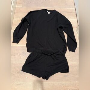 PINK Victoria's Secret Black Sweatshirt and Shorts Set